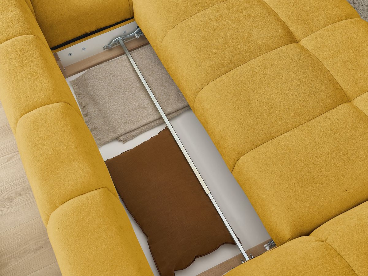 Canapé d'angle convertible coffre EVEREST tissu texturé avec pouf
