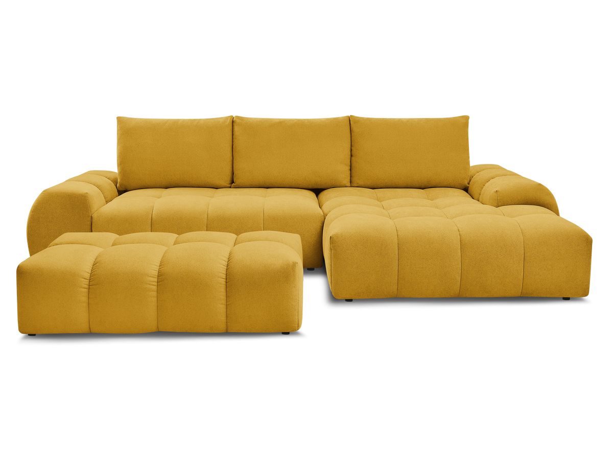 Canapé d'angle convertible coffre EVEREST tissu texturé avec pouf