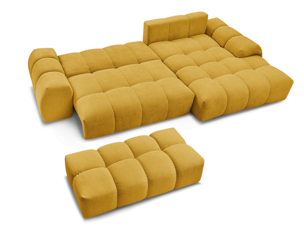 Canapé d'angle convertible coffre EVEREST tissu texturé avec pouf