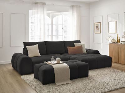 Canapé d'angle convertible coffre EVEREST tissu texturé avec pouf