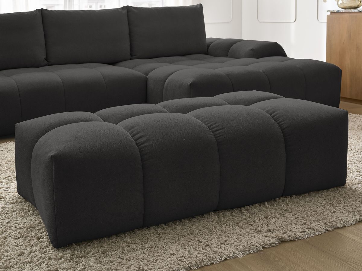 Canapé d'angle convertible coffre EVEREST tissu texturé avec pouf