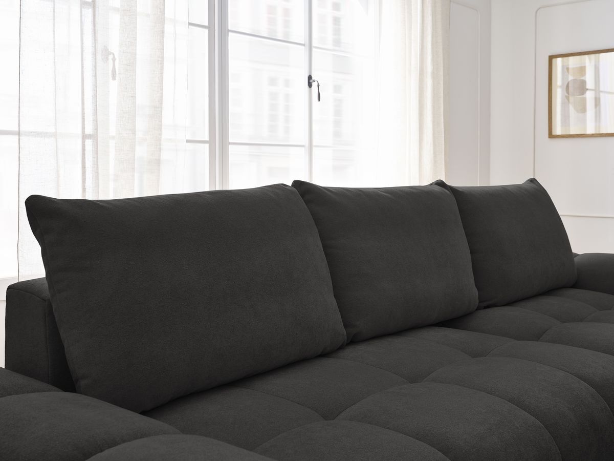 Canapé d'angle convertible coffre EVEREST tissu texturé avec pouf