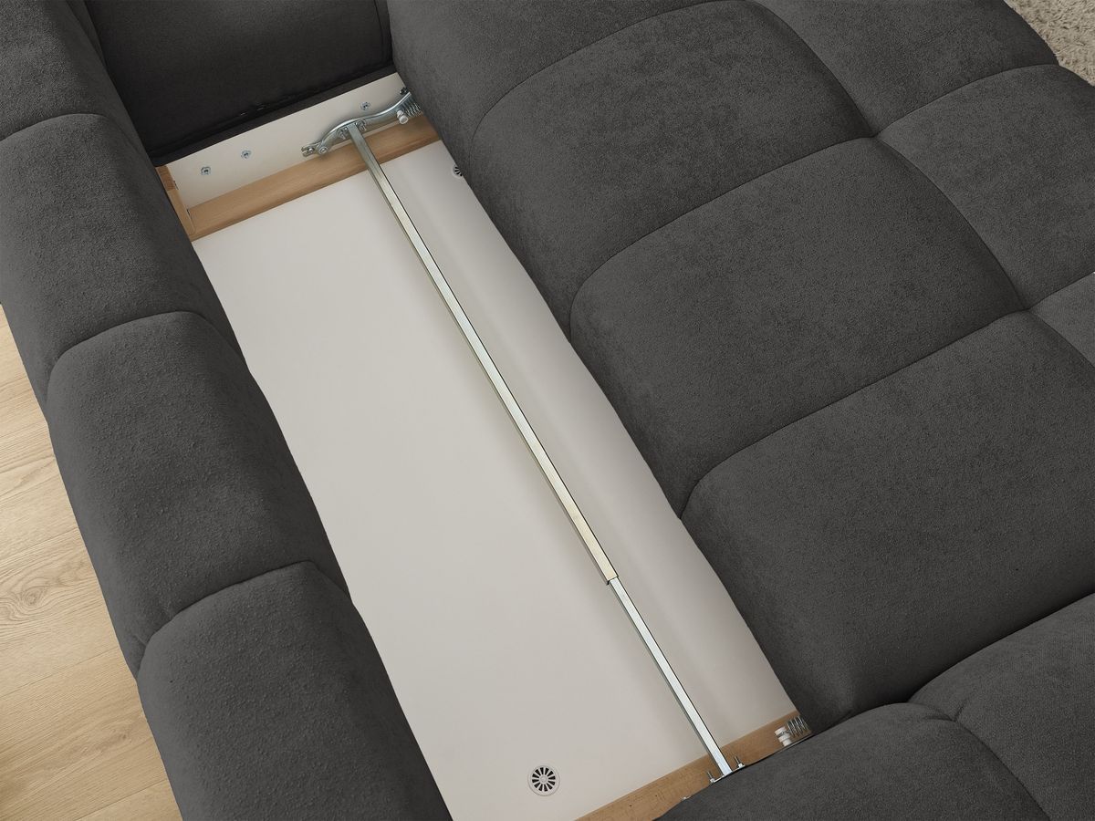 Canapé d'angle convertible coffre EVEREST tissu texturé avec pouf
