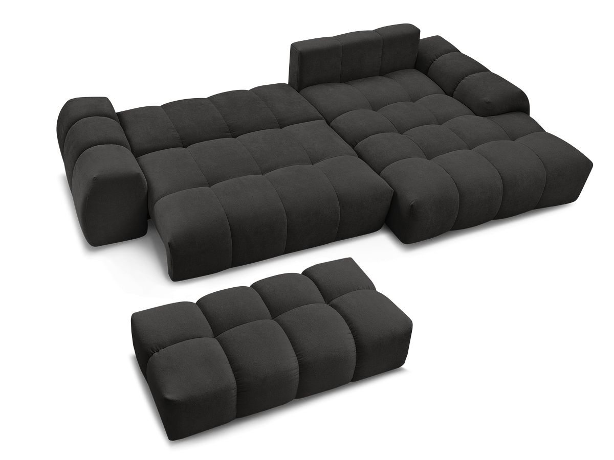 Canapé d'angle convertible coffre EVEREST tissu texturé avec pouf