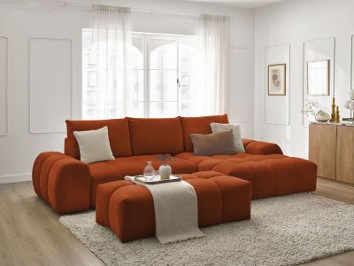 Canapé d'angle convertible coffre EVEREST tissu texturé avec pouf