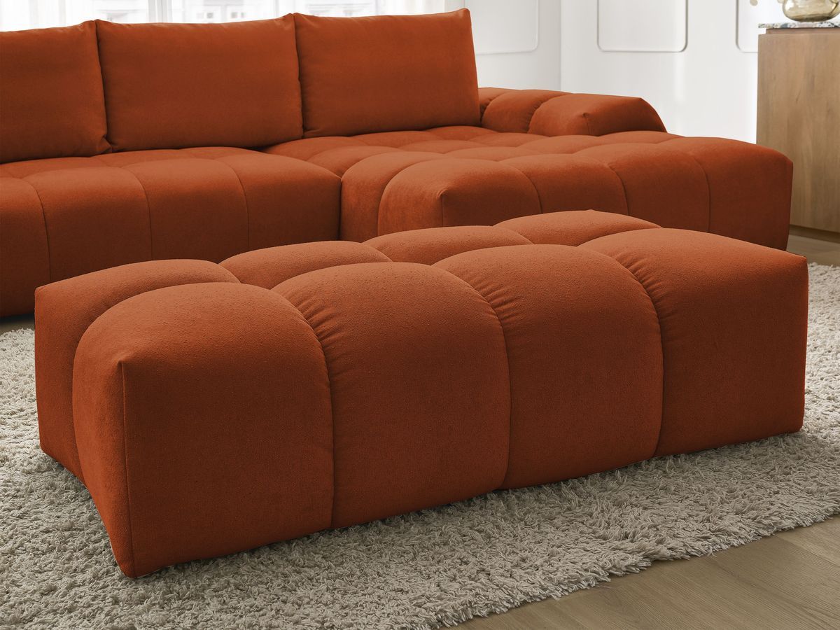 Canapé d'angle convertible coffre EVEREST tissu texturé avec pouf