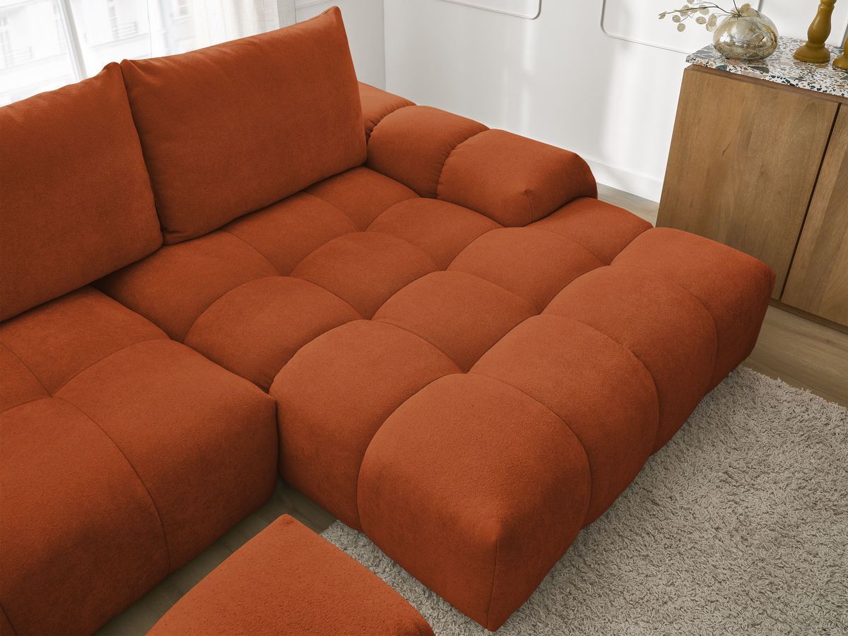 Canapé d'angle convertible coffre EVEREST tissu texturé avec pouf
