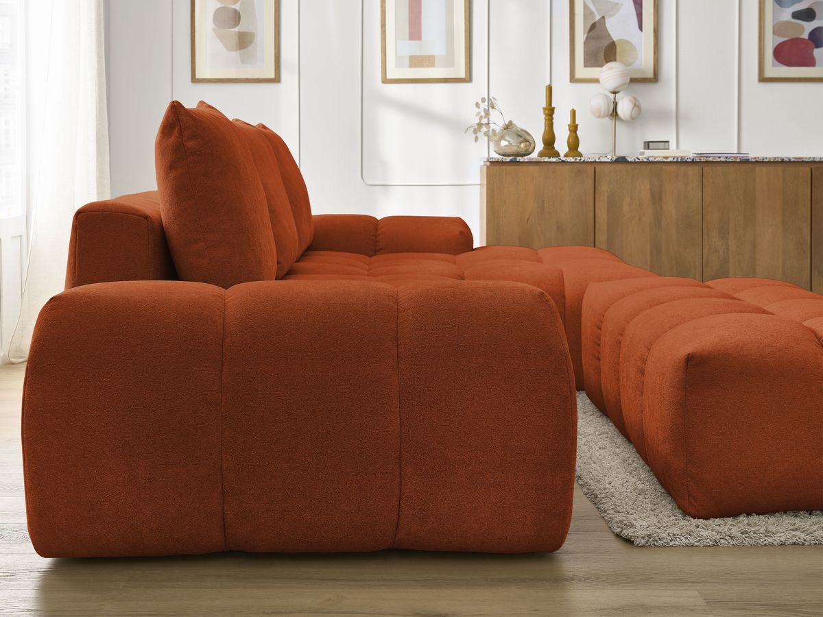 Canapé d'angle convertible coffre EVEREST tissu texturé avec pouf