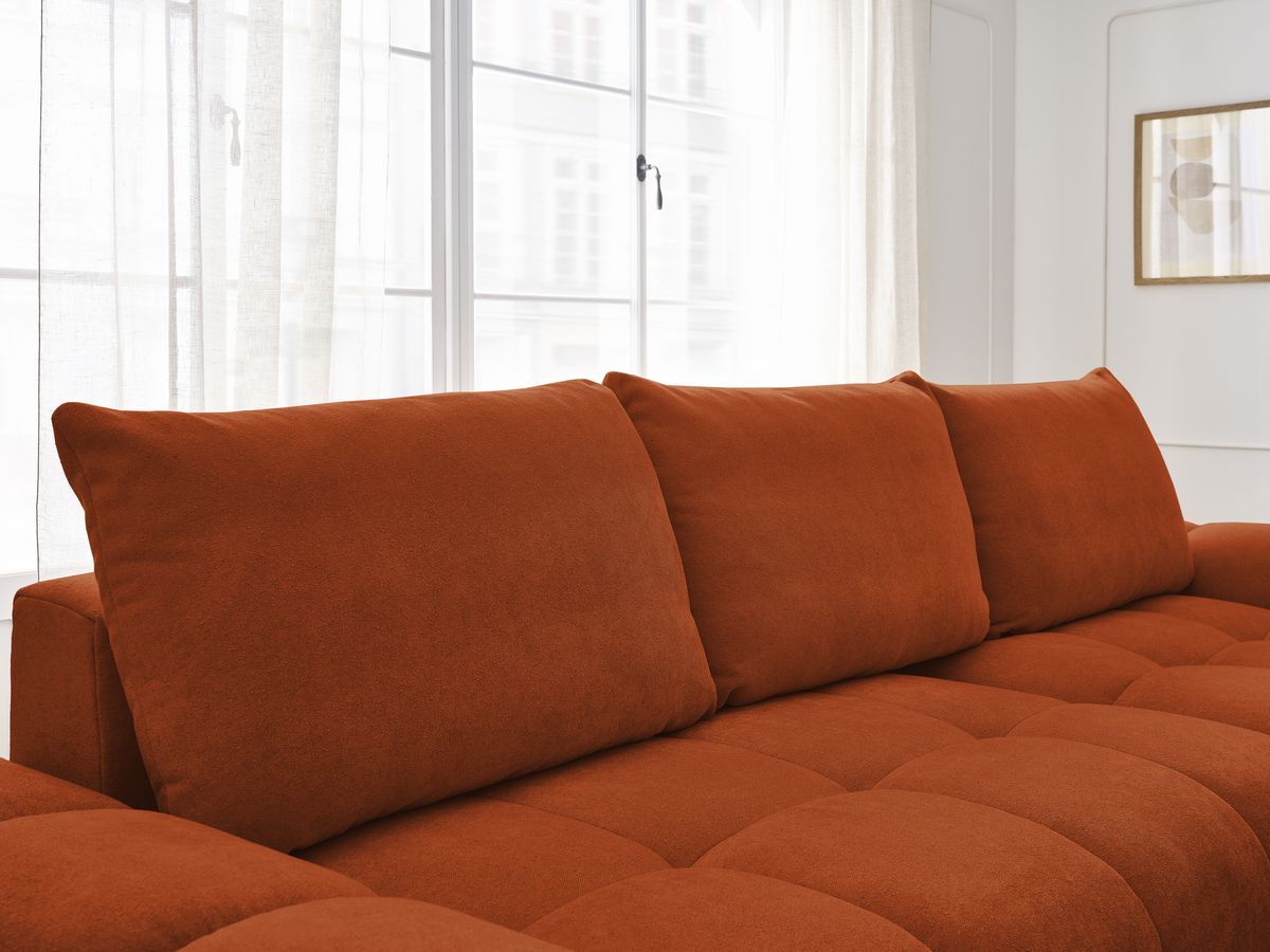 Canapé d'angle convertible coffre EVEREST tissu texturé avec pouf