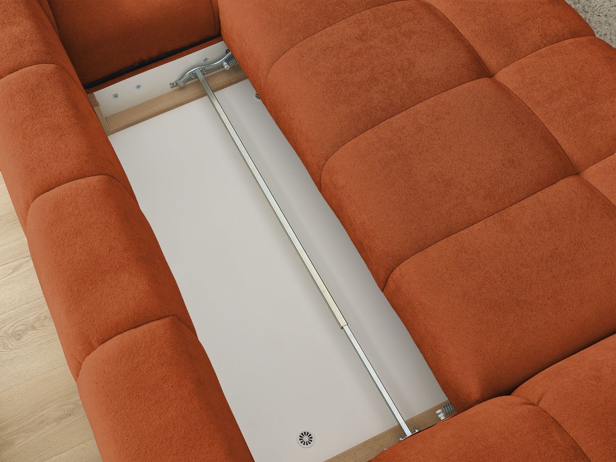 Canapé d'angle convertible coffre EVEREST tissu texturé avec pouf