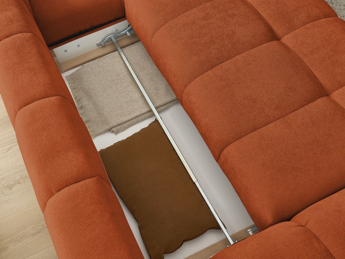 Canapé d'angle convertible coffre EVEREST tissu texturé avec pouf