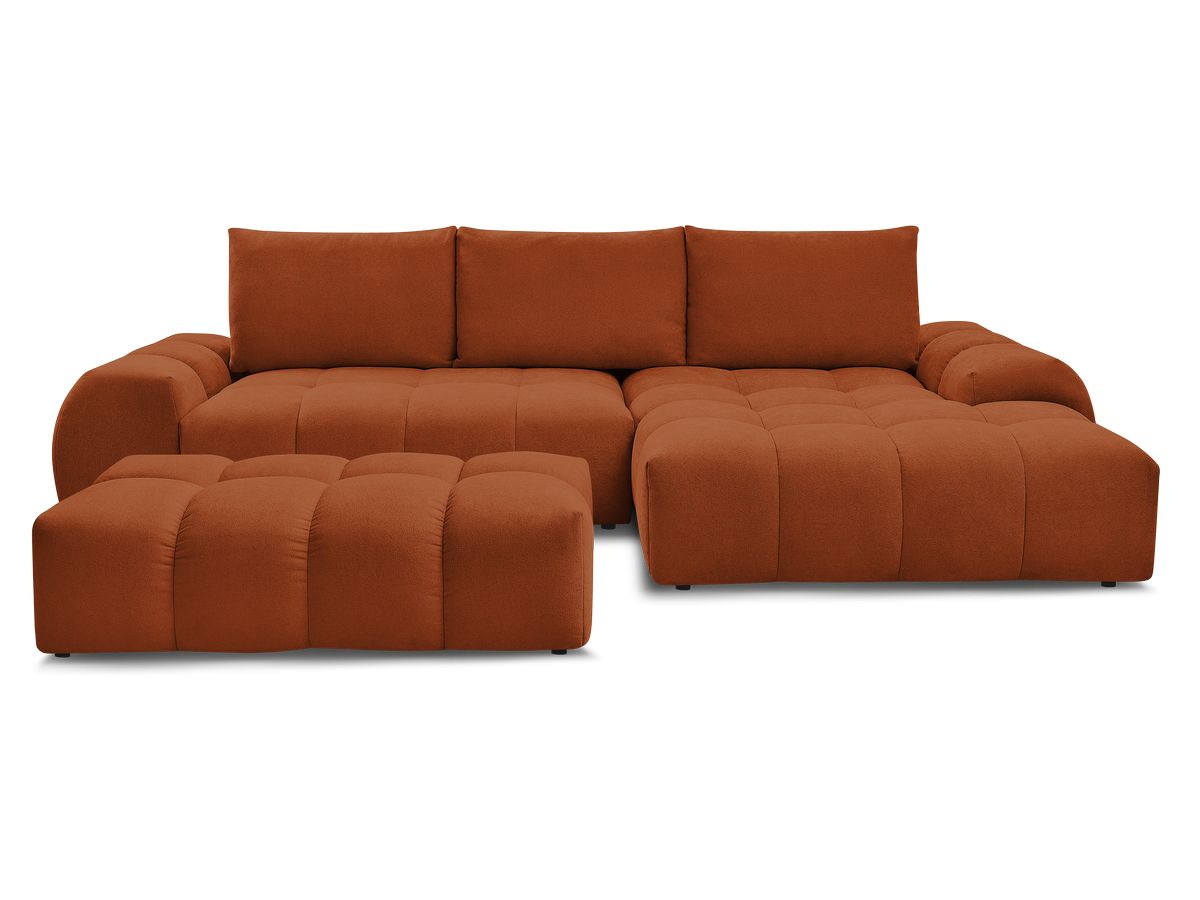 Canapé d'angle convertible coffre EVEREST tissu texturé avec pouf