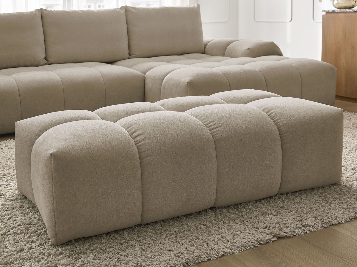 Canapé d'angle convertible coffre EVEREST tissu texturé avec pouf