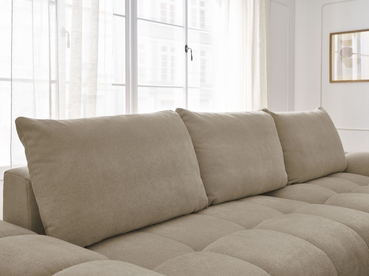 Canapé d'angle convertible coffre EVEREST tissu texturé avec pouf