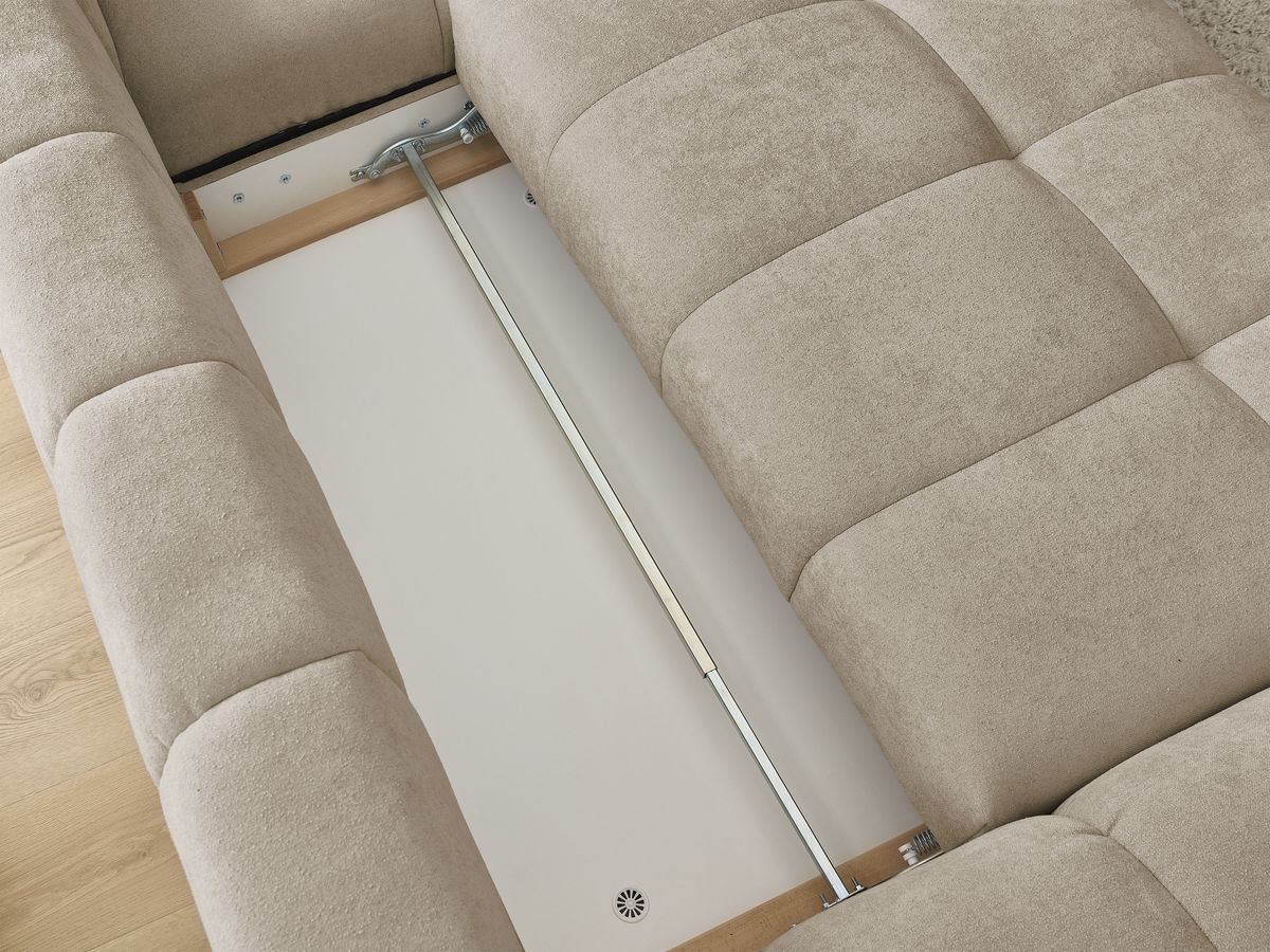 Canapé d'angle convertible coffre EVEREST tissu texturé avec pouf