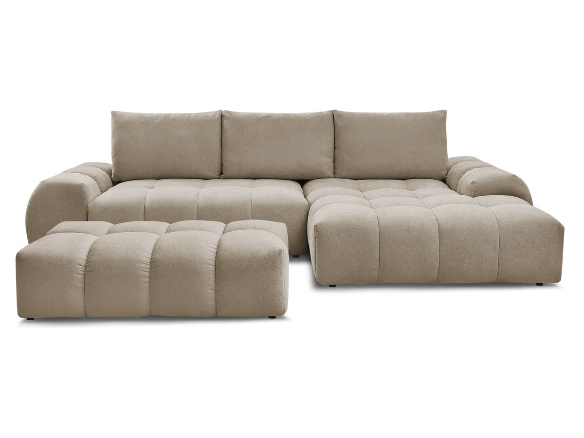 Canapé d'angle convertible coffre EVEREST tissu texturé avec pouf