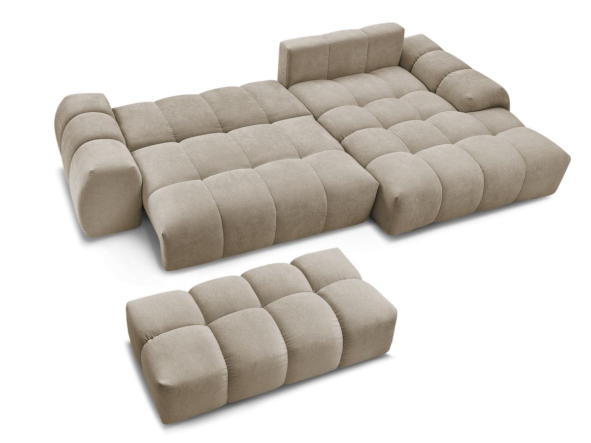Canapé d'angle convertible coffre EVEREST tissu texturé avec pouf