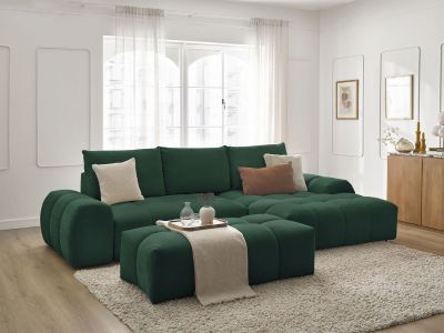 Canapé d'angle convertible coffre EVEREST tissu texturé avec pouf