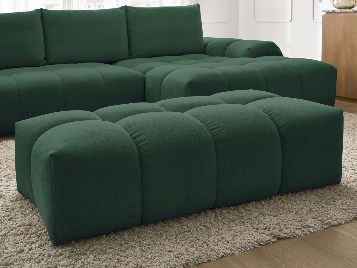 Canapé d'angle convertible coffre EVEREST tissu texturé avec pouf