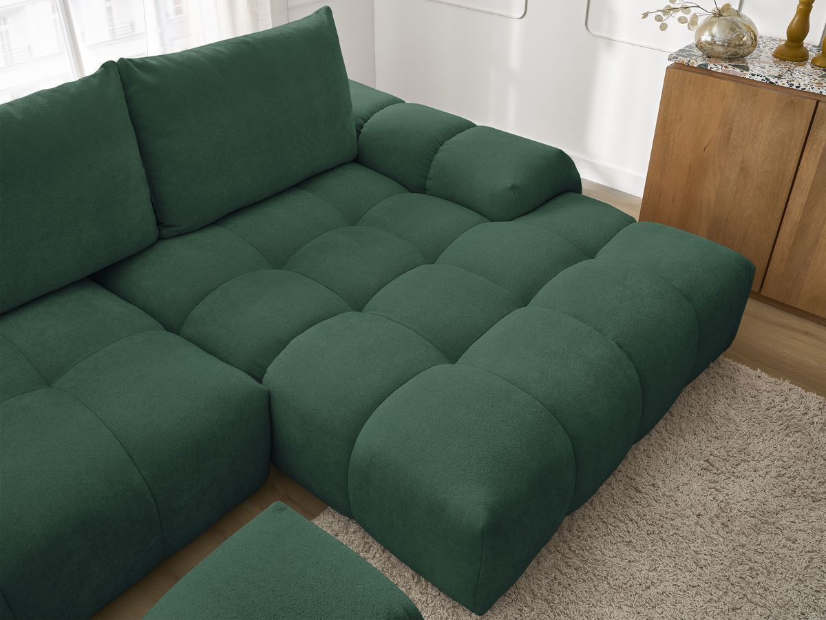 Canapé d'angle convertible coffre EVEREST tissu texturé avec pouf