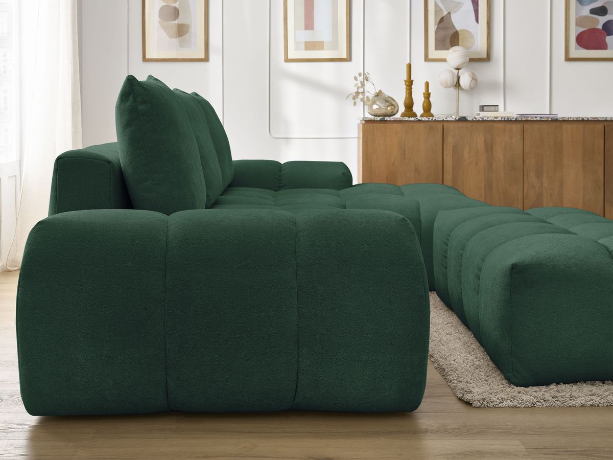 Canapé d'angle convertible coffre EVEREST tissu texturé avec pouf