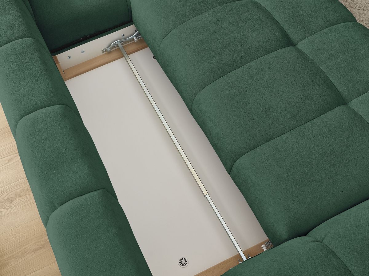 Canapé d'angle convertible coffre EVEREST tissu texturé avec pouf