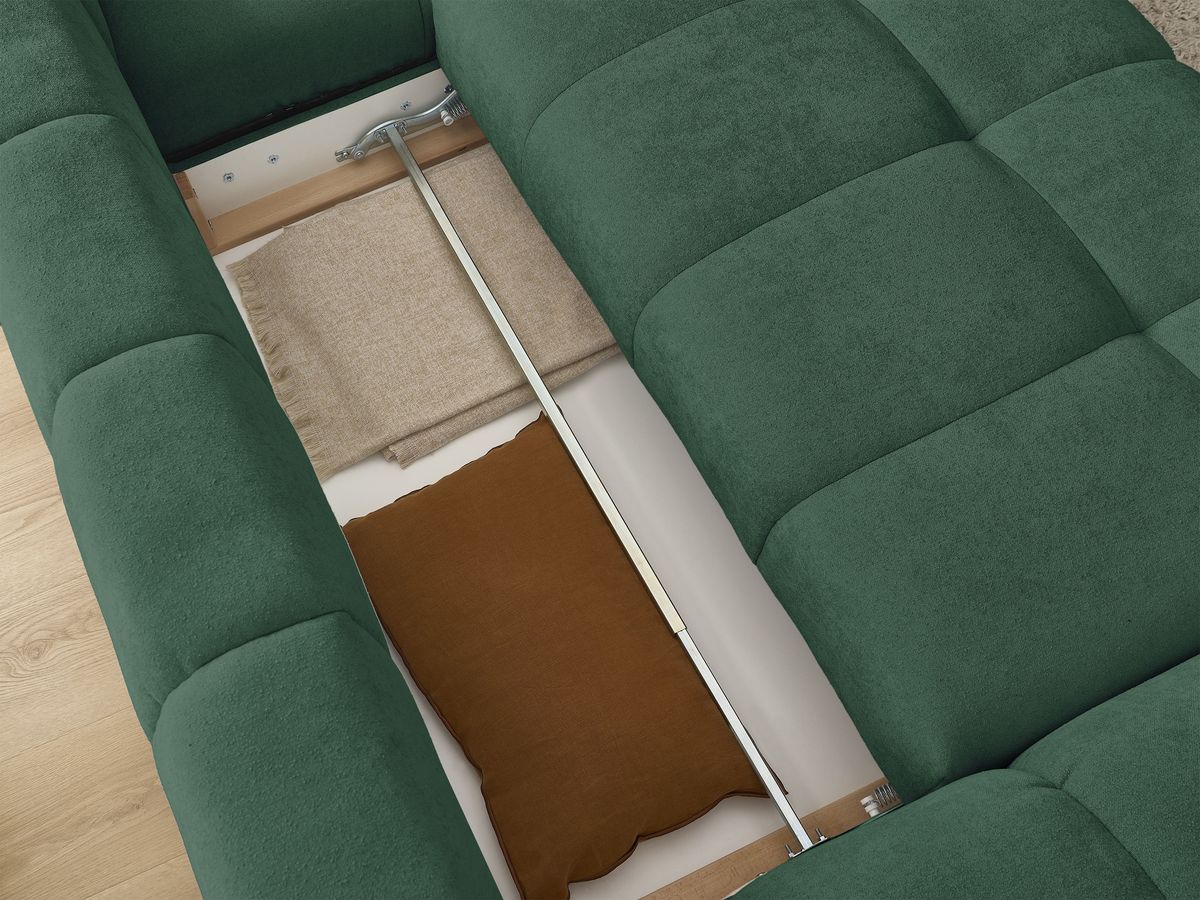 Canapé d'angle convertible coffre EVEREST tissu texturé avec pouf