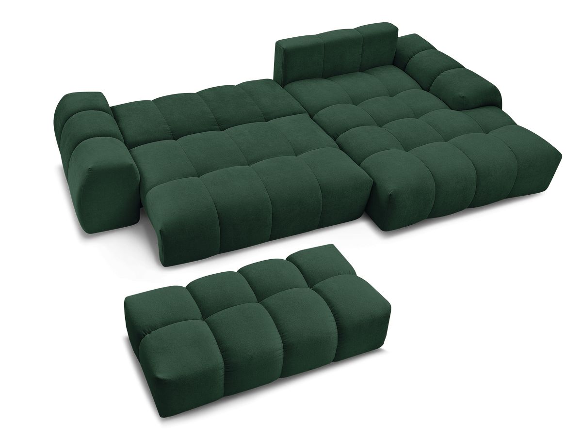 Canapé d'angle convertible coffre EVEREST tissu texturé avec pouf
