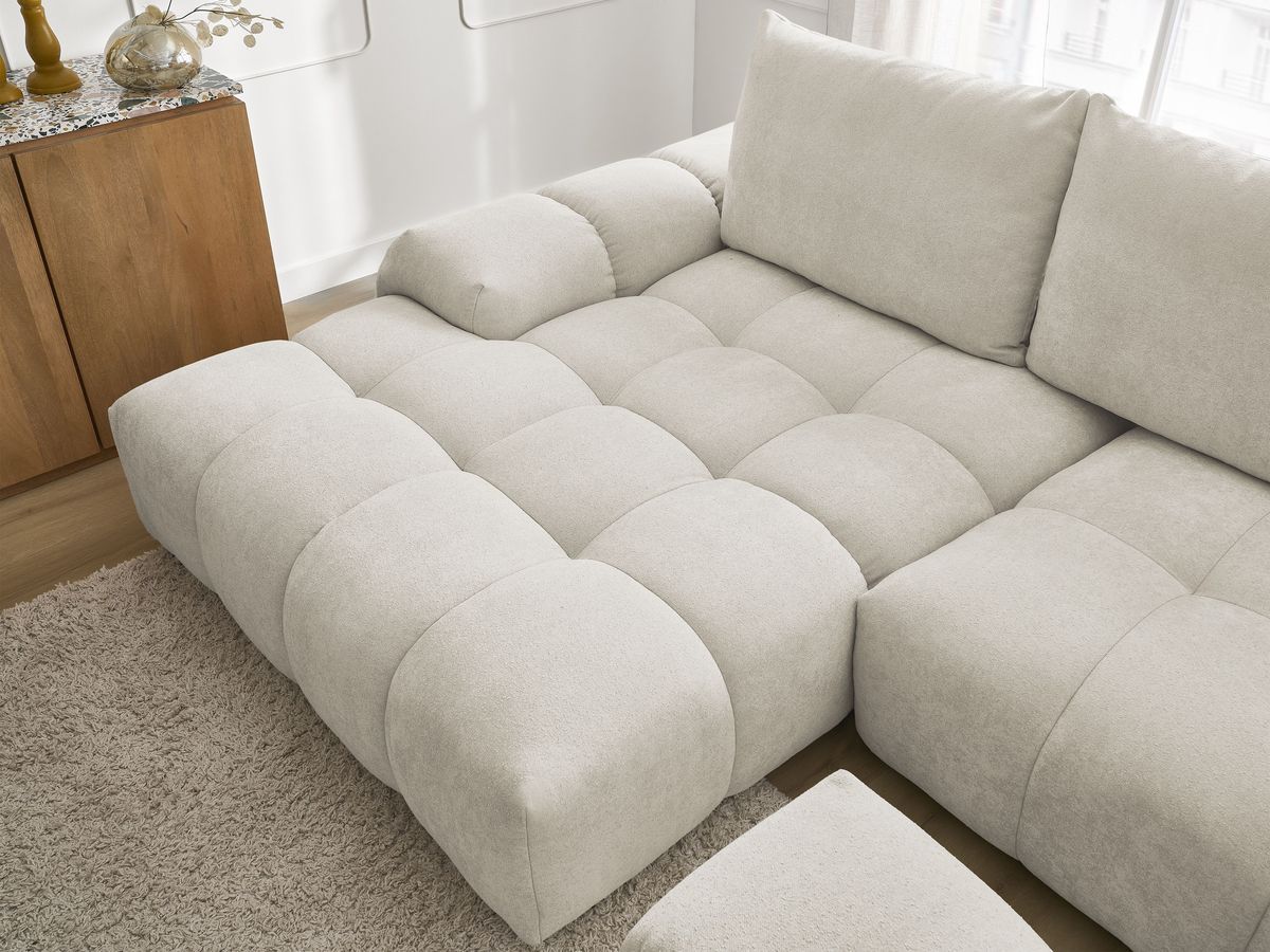 Canapé d'angle convertible coffre EVEREST tissu texturé avec pouf