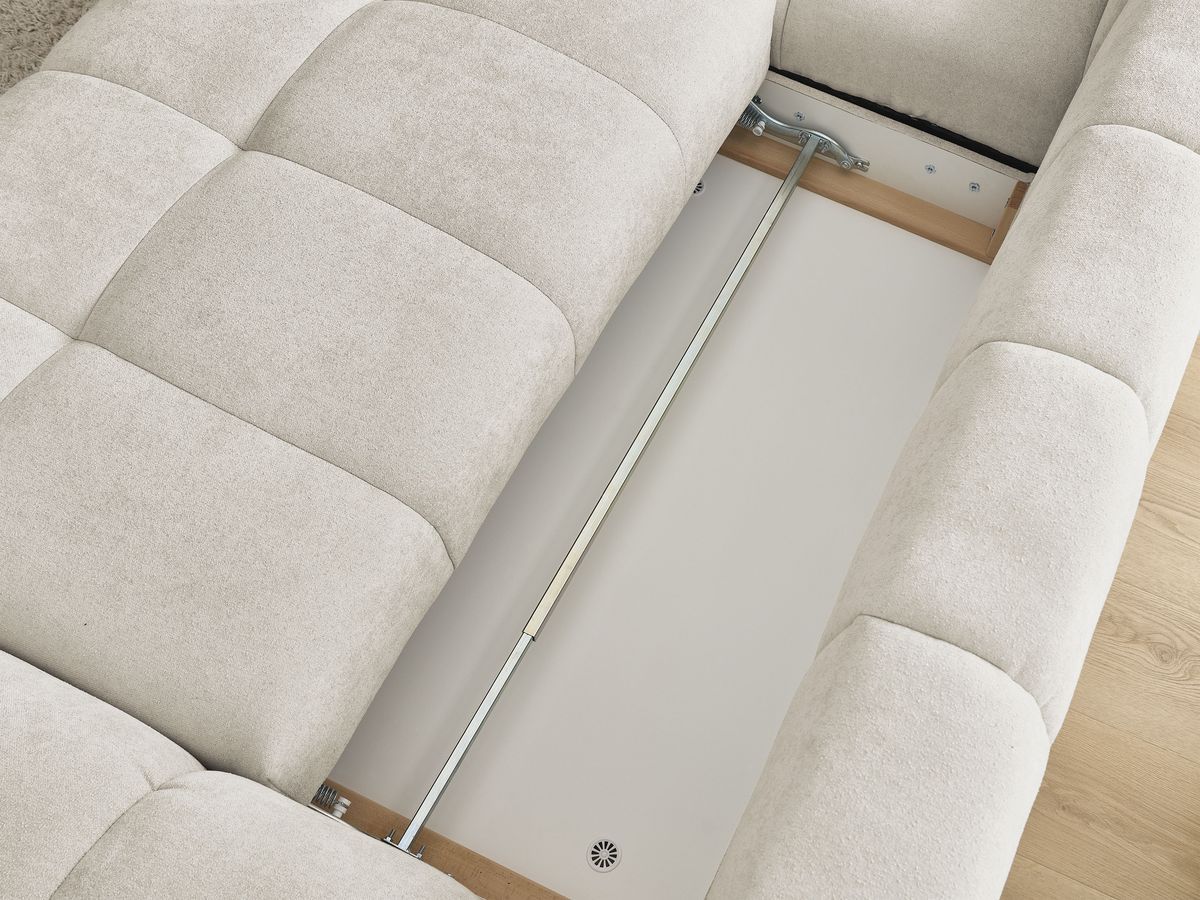 Canapé d'angle convertible coffre EVEREST tissu texturé avec pouf