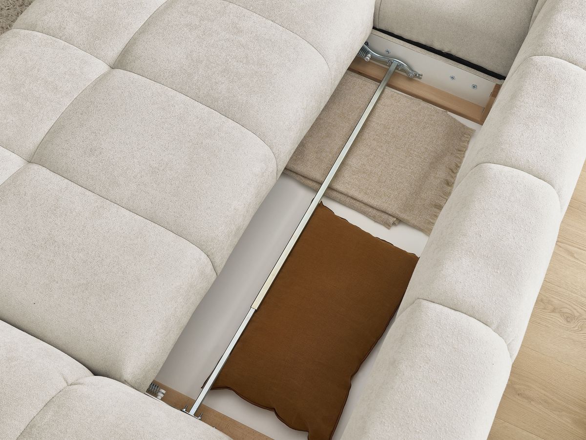 Canapé d'angle convertible coffre EVEREST tissu texturé avec pouf