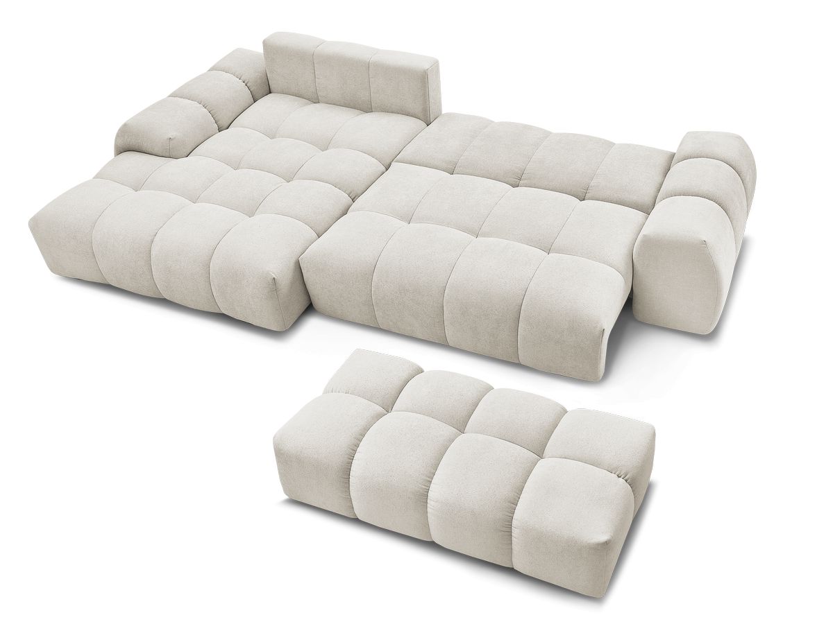 Canapé d'angle convertible coffre EVEREST tissu texturé avec pouf