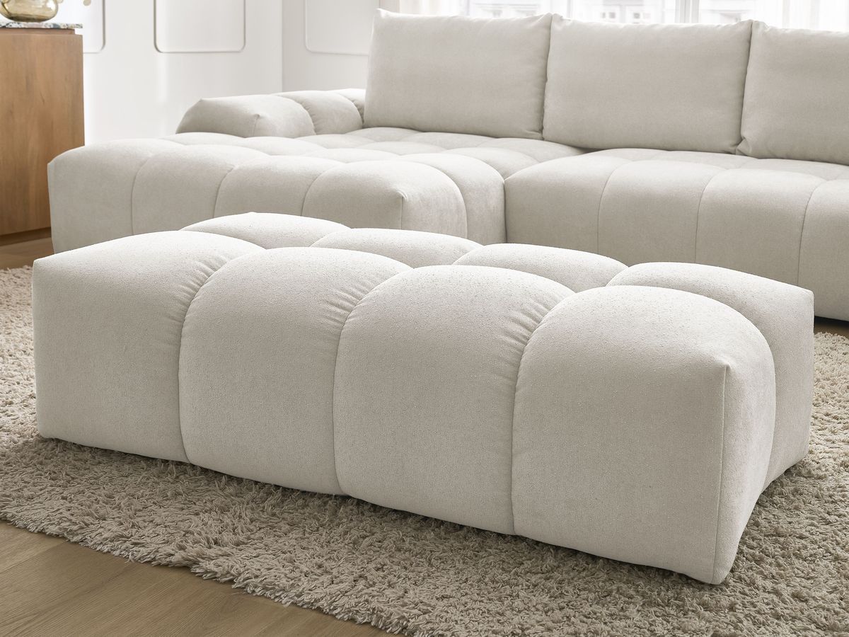 Canapé d'angle convertible coffre EVEREST tissu texturé avec pouf