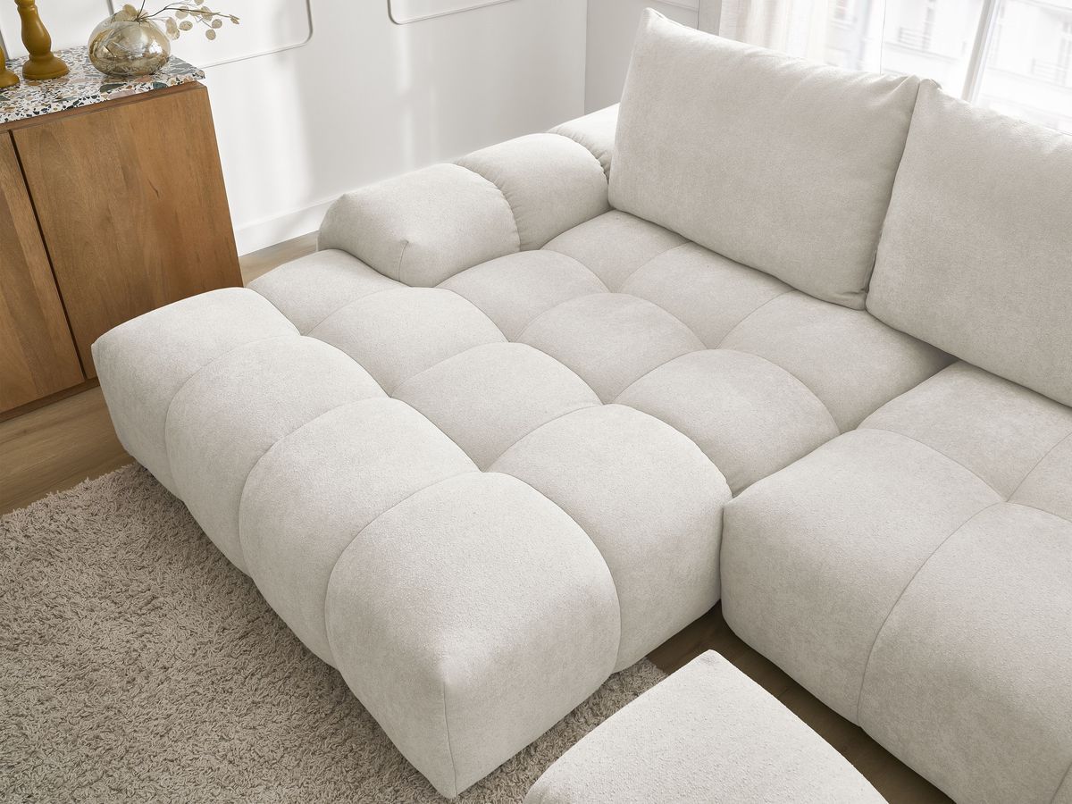 Canapé d'angle convertible coffre EVEREST tissu texturé avec pouf