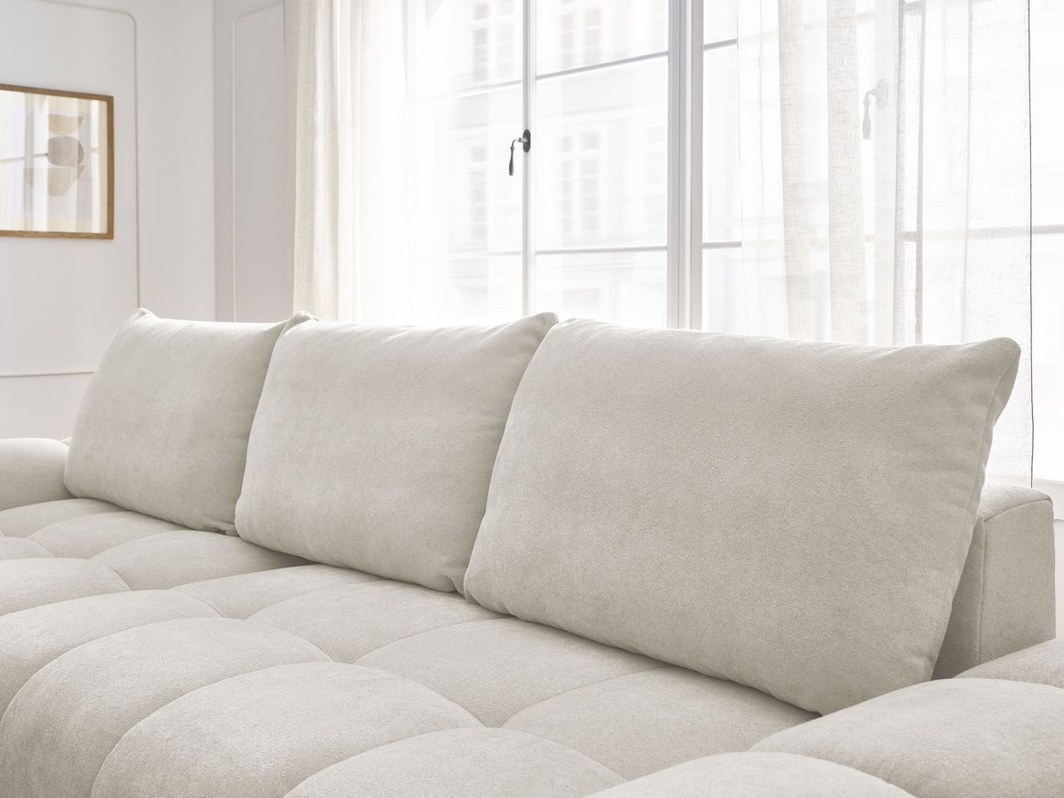 Canapé d'angle convertible coffre EVEREST tissu texturé avec pouf