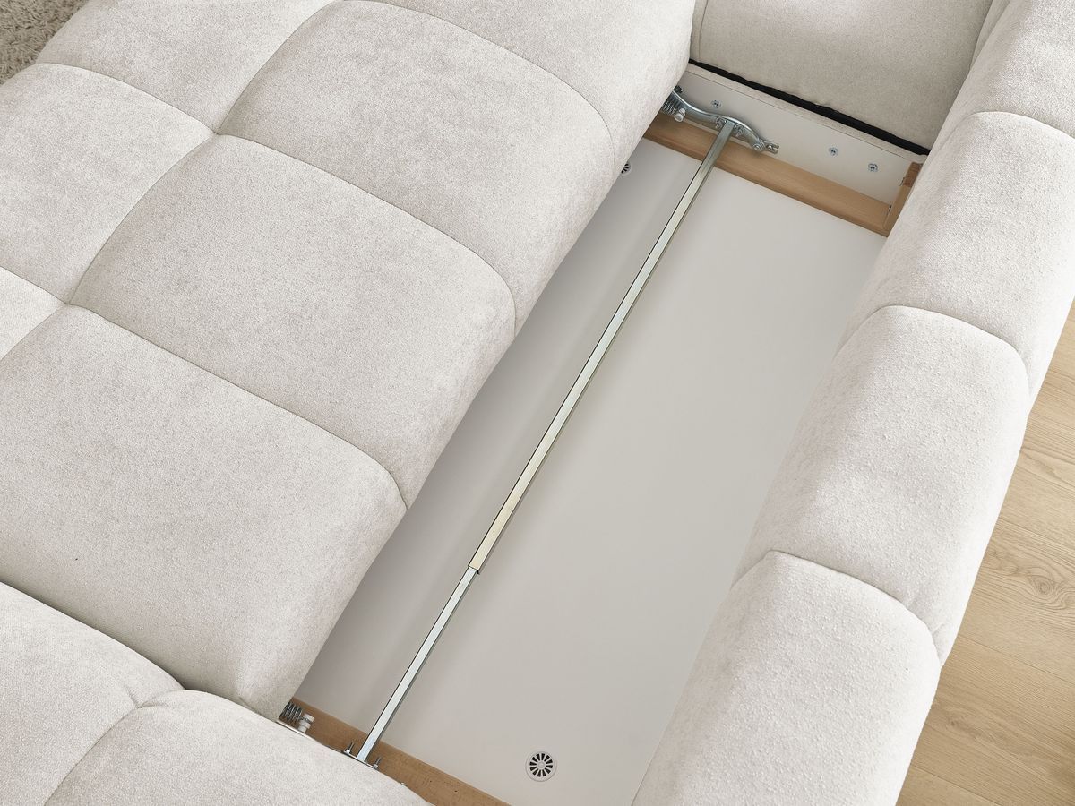 Canapé d'angle convertible coffre EVEREST tissu texturé avec pouf