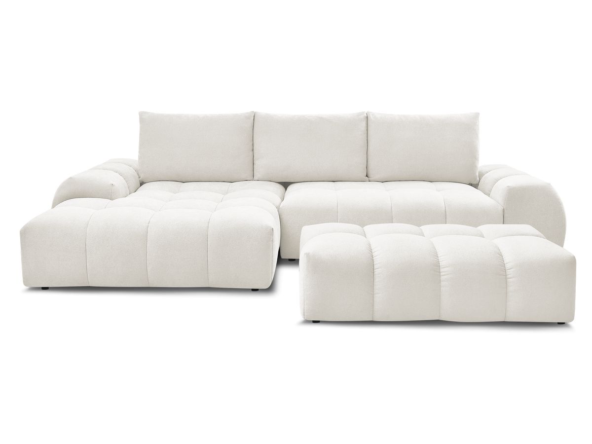 Canapé d'angle convertible coffre EVEREST tissu texturé avec pouf