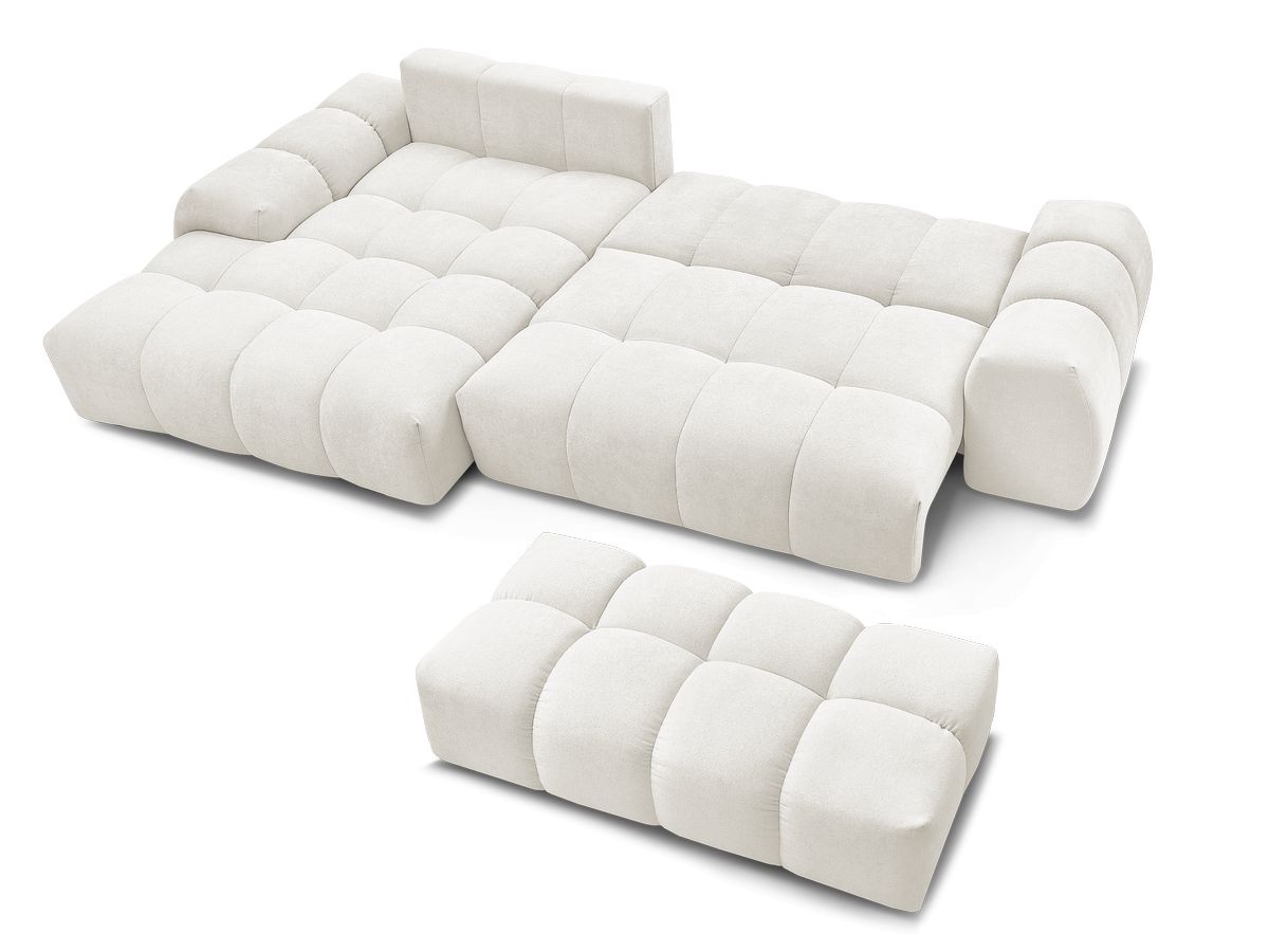 Canapé d'angle convertible coffre EVEREST tissu texturé avec pouf