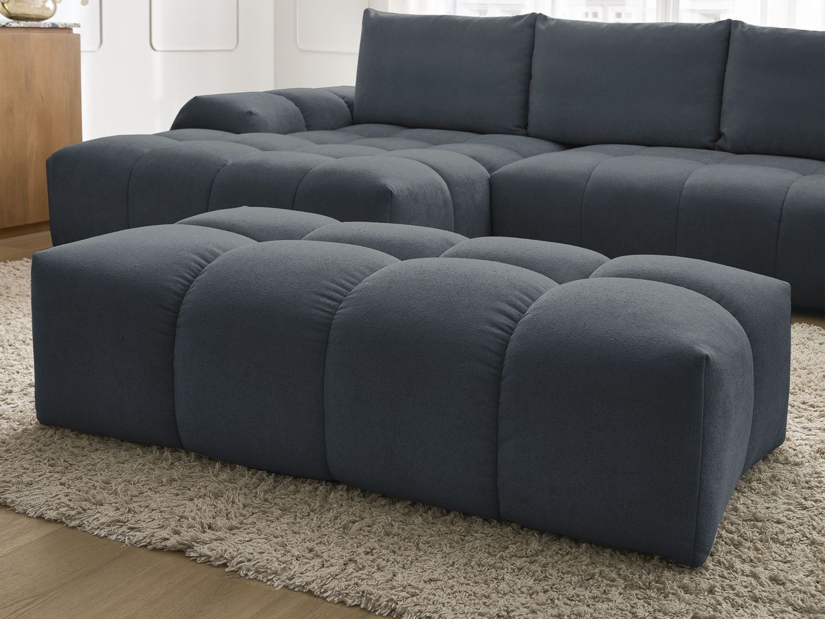 Canapé d'angle convertible coffre EVEREST tissu texturé avec pouf
