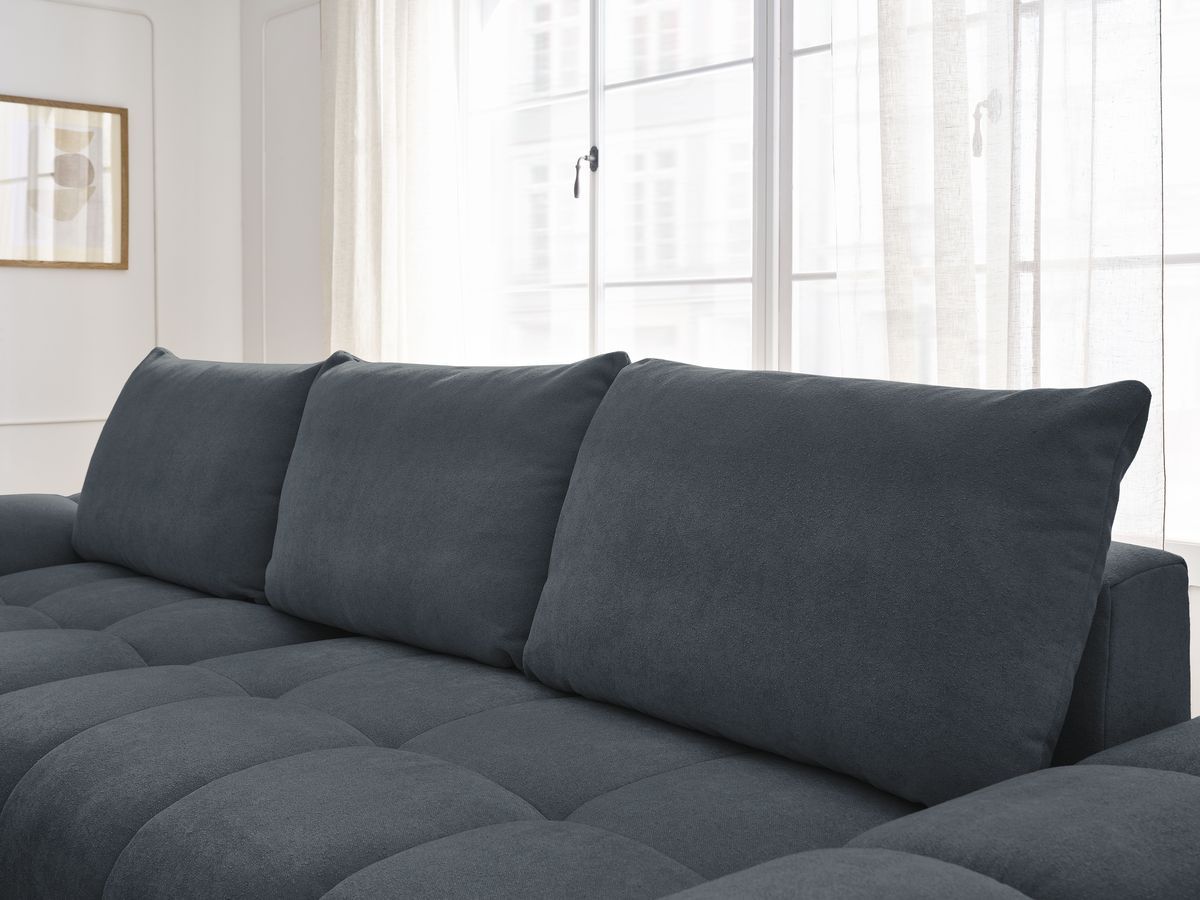 Canapé d'angle convertible coffre EVEREST tissu texturé avec pouf