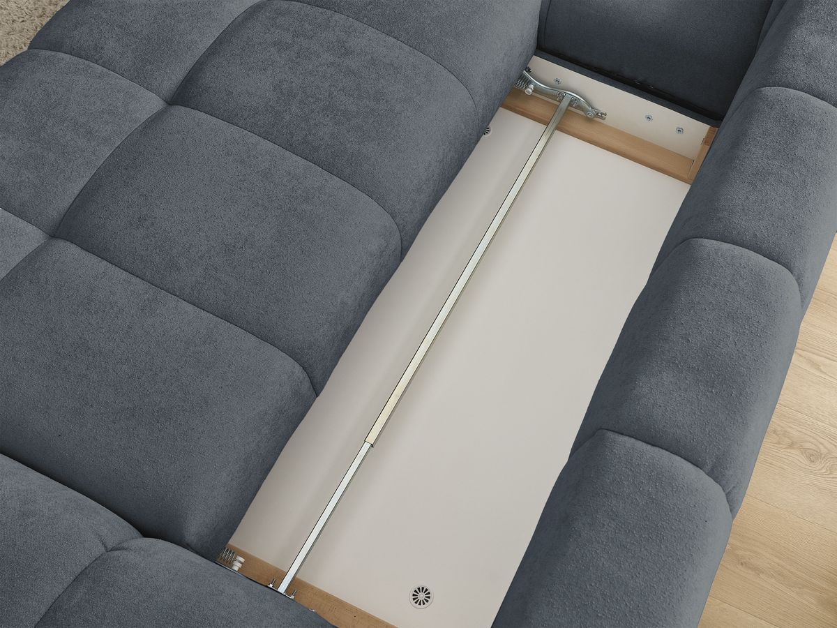 Canapé d'angle convertible coffre EVEREST tissu texturé avec pouf