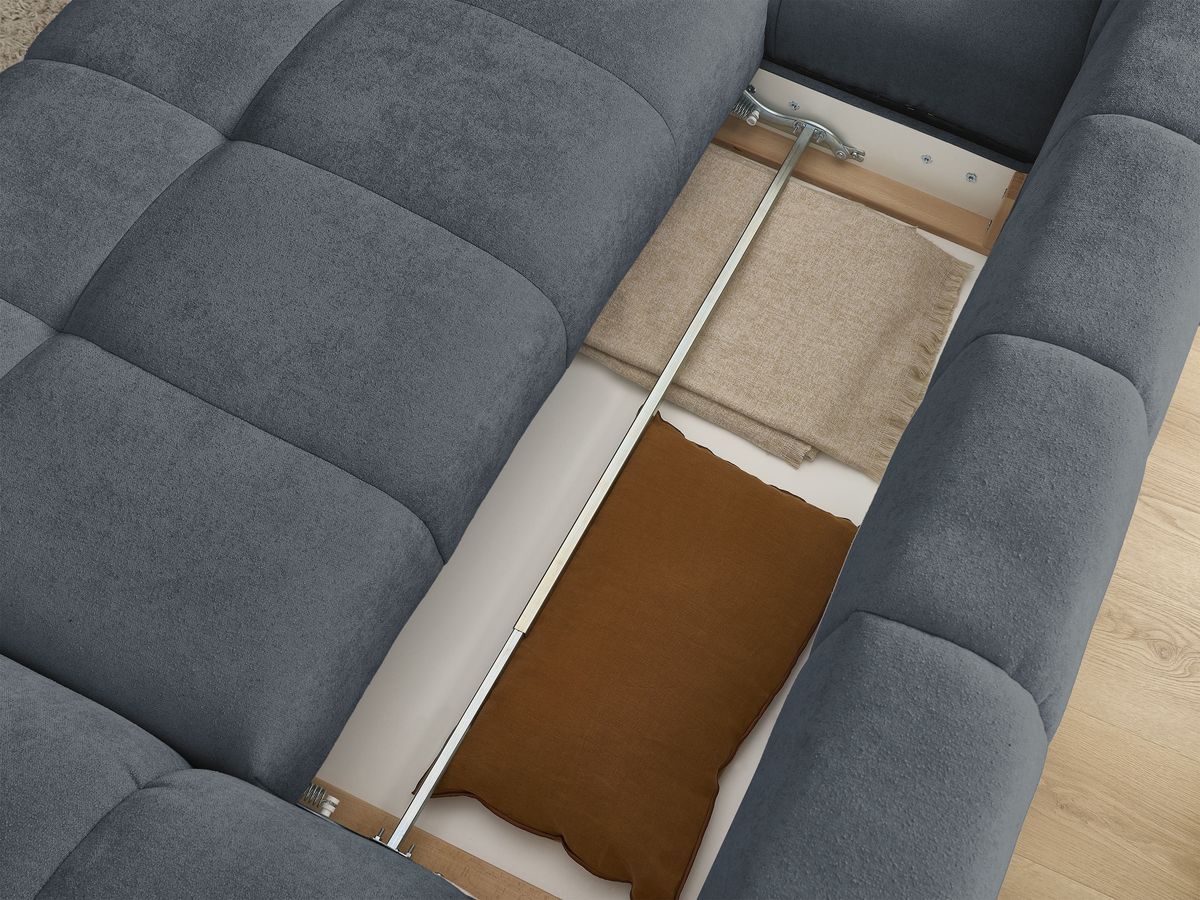Canapé d'angle convertible coffre EVEREST tissu texturé avec pouf
