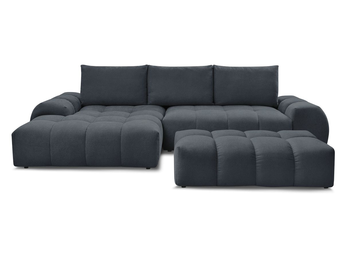 Canapé d'angle convertible coffre EVEREST tissu texturé avec pouf
