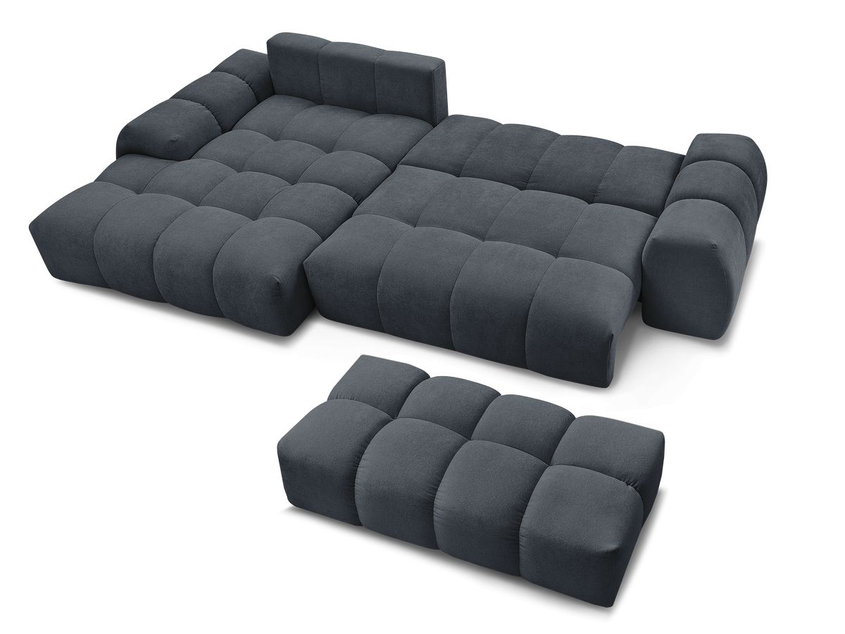 Canapé d'angle convertible coffre EVEREST tissu texturé avec pouf