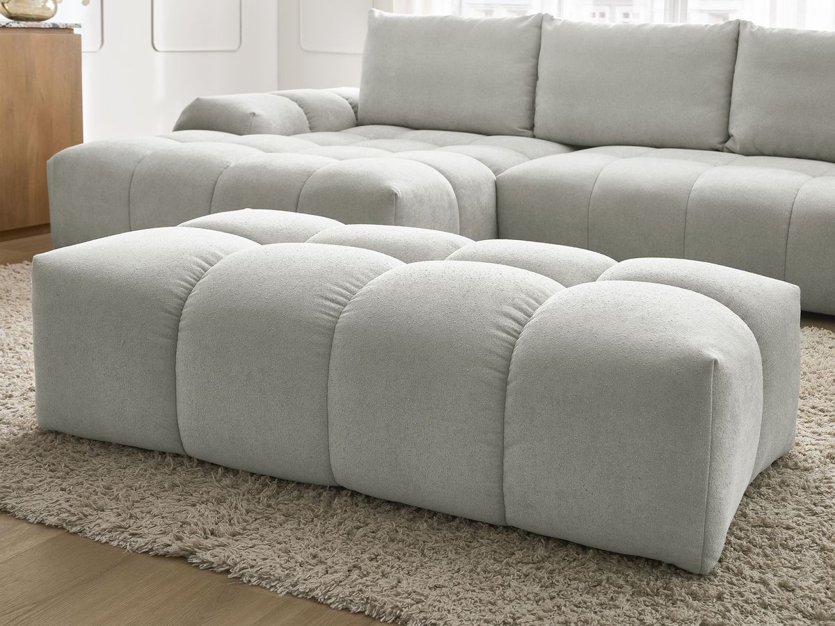 Canapé d'angle convertible coffre EVEREST tissu texturé avec pouf