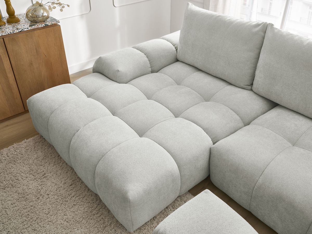 Canapé d'angle convertible coffre EVEREST tissu texturé avec pouf