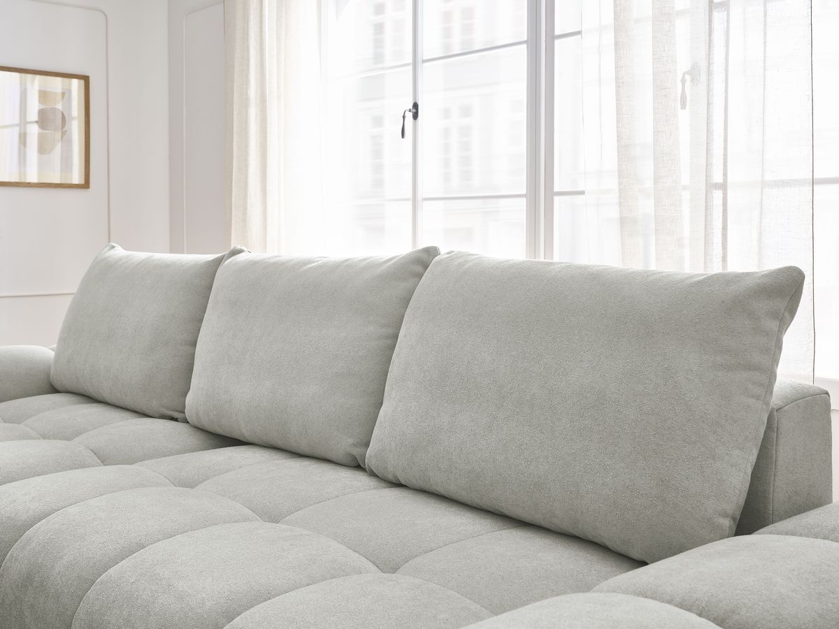 Canapé d'angle convertible coffre EVEREST tissu texturé avec pouf