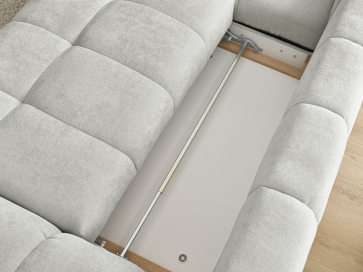 Canapé d'angle convertible coffre EVEREST tissu texturé avec pouf