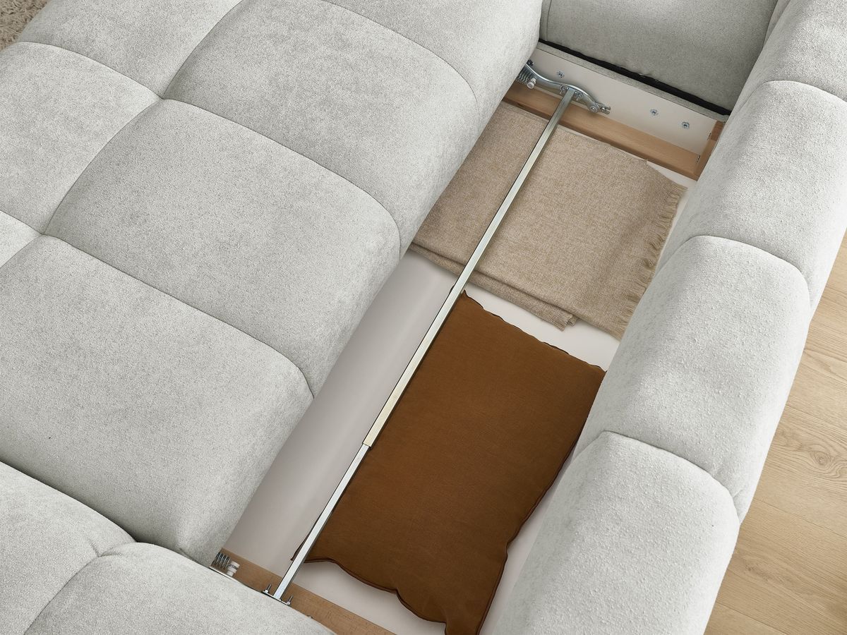 Canapé d'angle convertible coffre EVEREST tissu texturé avec pouf