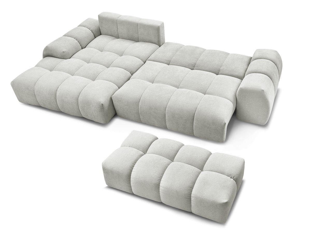 Canapé d'angle convertible coffre EVEREST tissu texturé avec pouf